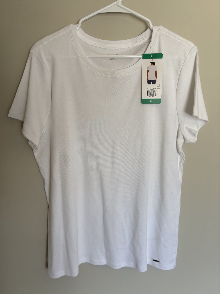 Dkny Women's Short Sleeve Crew Neck T- Shirt, White, X-Large